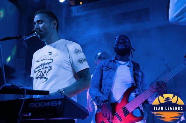 The keyboardist and bassist on stage